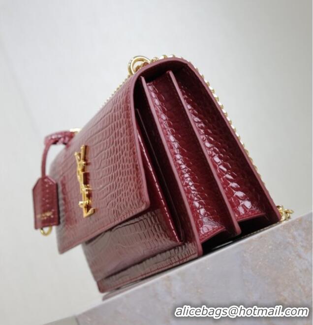 Grade Design Saint Laurent Sunset Medium Bag in Crocodile Embossed Leather 442906 Red 2025