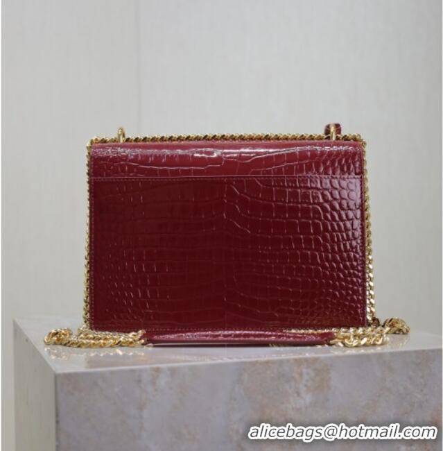 Grade Design Saint Laurent Sunset Medium Bag in Crocodile Embossed Leather 442906 Red 2025