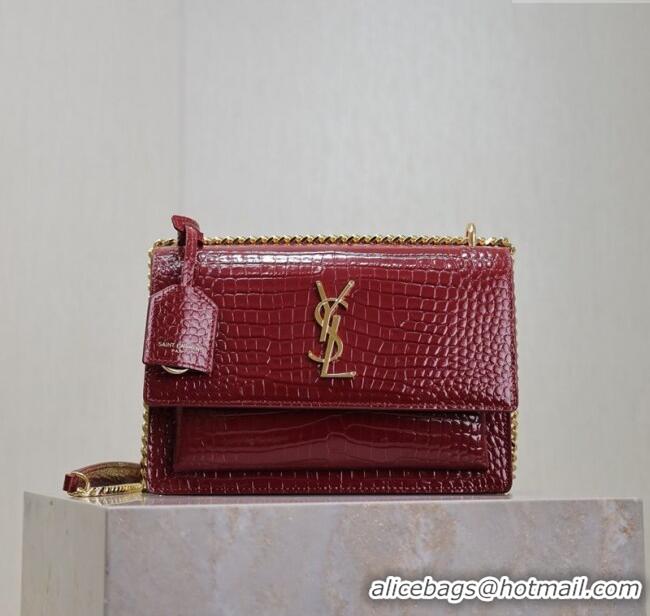 Grade Design Saint Laurent Sunset Medium Bag in Crocodile Embossed Leather 442906 Red 2025