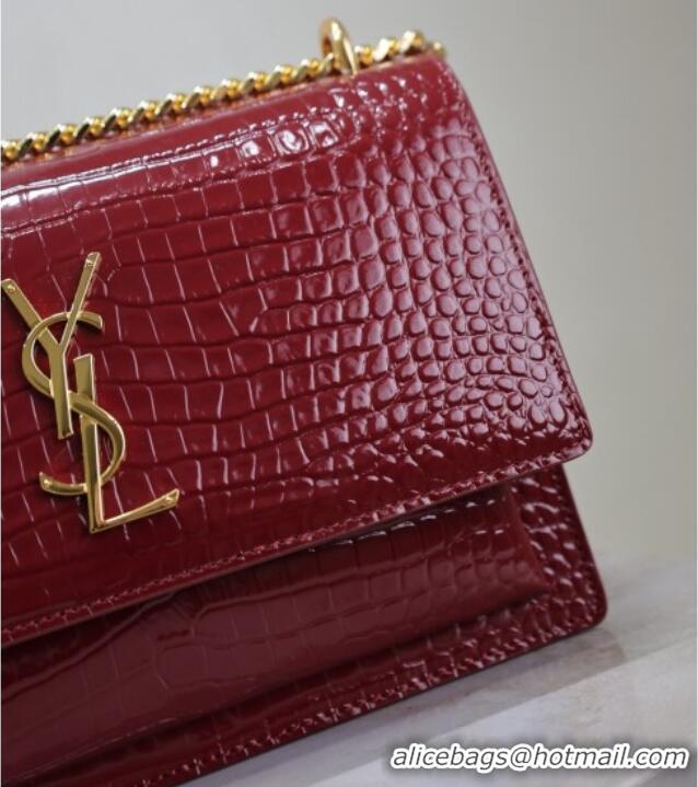 Grade Design Saint Laurent Sunset Medium Bag in Crocodile Embossed Leather 442906 Red 2025