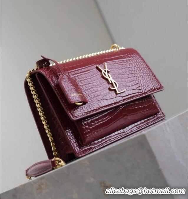 Grade Design Saint Laurent Sunset Medium Bag in Crocodile Embossed Leather 442906 Red 2025