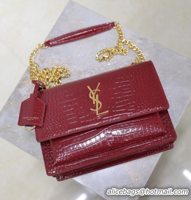 Grade Design Saint Laurent Sunset Medium Bag in Crocodile Embossed Leather 442906 Red 2025
