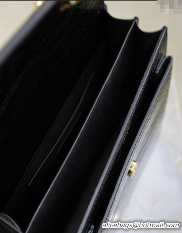 Promotional Saint Laurent Sunset Medium Bag in Crocodile Embossed Leather 442906 Black/Gold 2025