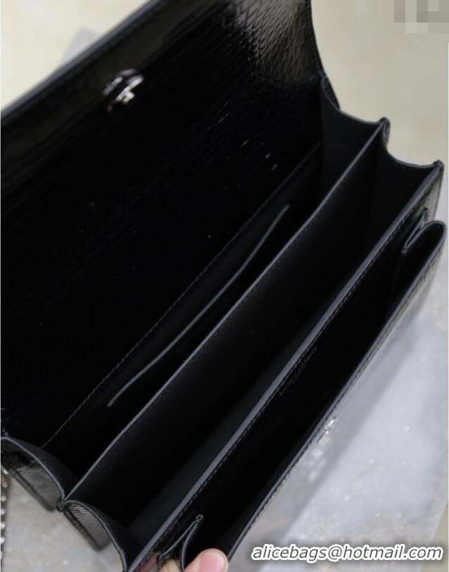 Trendy Design Saint Laurent Sunset Medium Bag in Crocodile Embossed Leather 442906 Black/Silver 2025