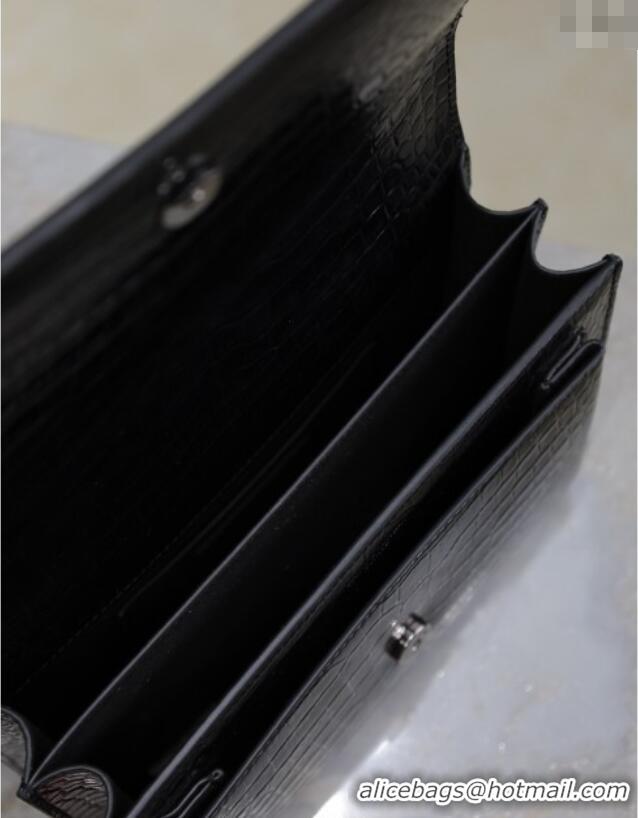 Discount Saint Laurent Sunset Medium Bag in Crocodile Embossed Leather 442906 All Black 2025