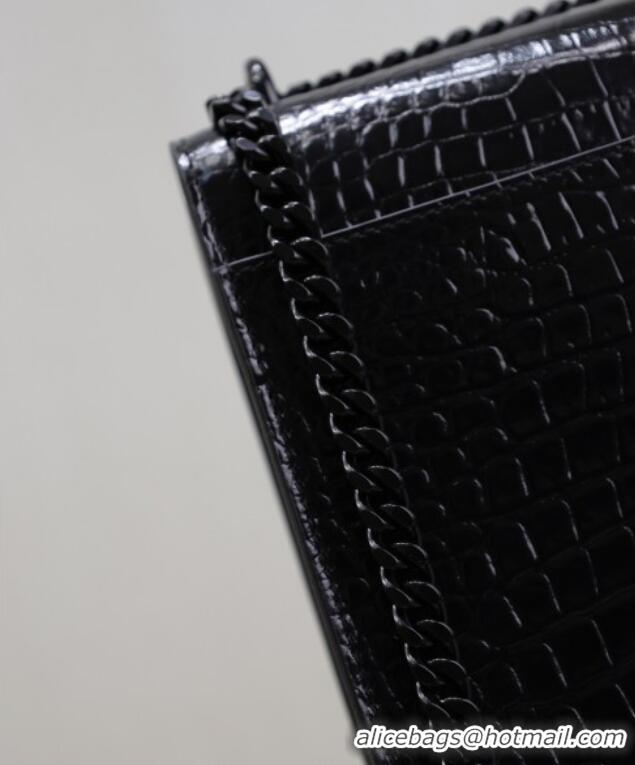Discount Saint Laurent Sunset Medium Bag in Crocodile Embossed Leather 442906 All Black 2025