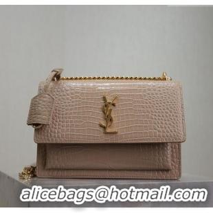 Top Grade Saint Laurent Sunset Medium Bag in Crocodile Embossed Leather 442906 Beige 2025