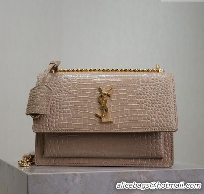 Top Grade Saint Laurent Sunset Medium Bag in Crocodile Embossed Leather 442906 Beige 2025