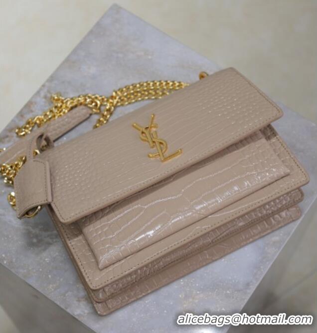 Top Grade Saint Laurent Sunset Medium Bag in Crocodile Embossed Leather 442906 Beige 2025