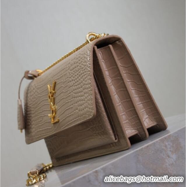 Top Grade Saint Laurent Sunset Medium Bag in Crocodile Embossed Leather 442906 Beige 2025