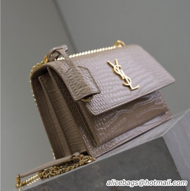 Top Grade Saint Laurent Sunset Medium Bag in Crocodile Embossed Leather 442906 Beige 2025