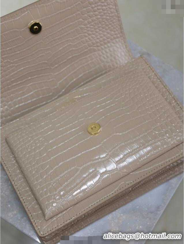 Top Grade Saint Laurent Sunset Medium Bag in Crocodile Embossed Leather 442906 Beige 2025