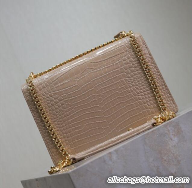 Top Grade Saint Laurent Sunset Medium Bag in Crocodile Embossed Leather 442906 Beige 2025