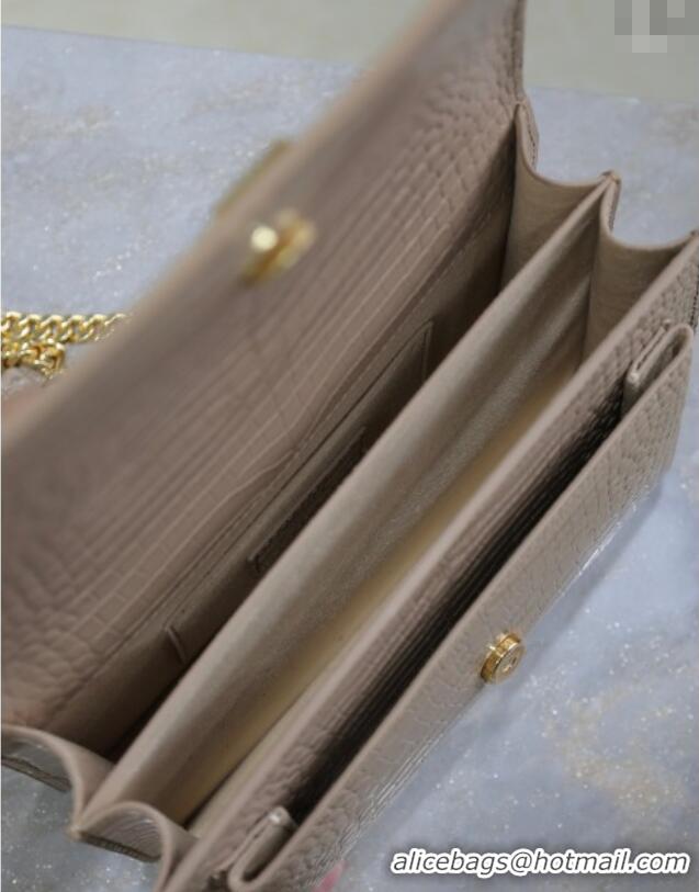 Top Grade Saint Laurent Sunset Medium Bag in Crocodile Embossed Leather 442906 Beige 2025