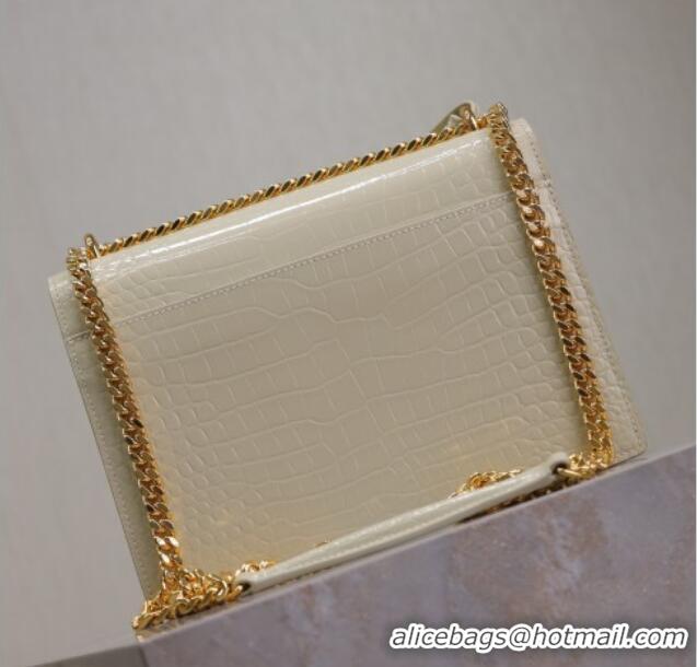 Best Quality Saint Laurent Sunset Medium Bag in Crocodile Embossed Leather 442906 White/Gold 2025