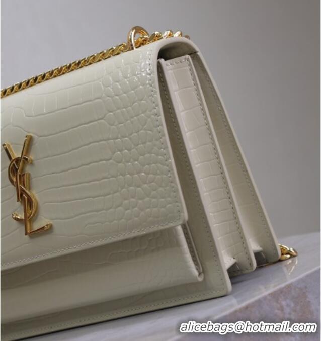 Best Quality Saint Laurent Sunset Medium Bag in Crocodile Embossed Leather 442906 White/Gold 2025
