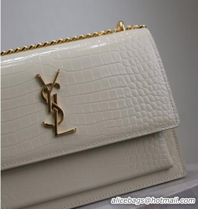 Best Quality Saint Laurent Sunset Medium Bag in Crocodile Embossed Leather 442906 White/Gold 2025