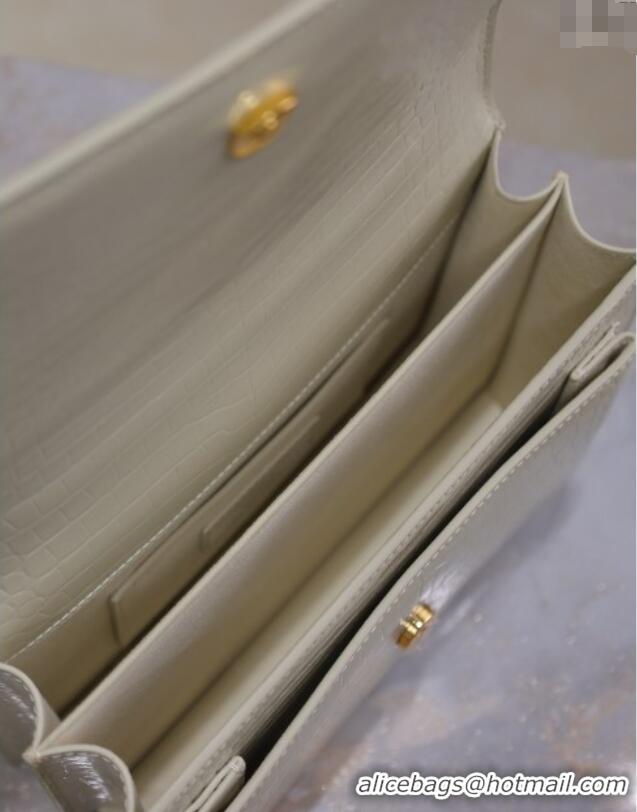 Best Quality Saint Laurent Sunset Medium Bag in Crocodile Embossed Leather 442906 White/Gold 2025