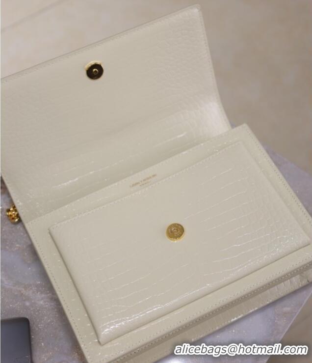 Best Quality Saint Laurent Sunset Medium Bag in Crocodile Embossed Leather 442906 White/Gold 2025