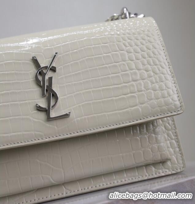 Buy Discount Saint Laurent Sunset Medium Bag in Crocodile Embossed Leather 442906 White/Silver 2025