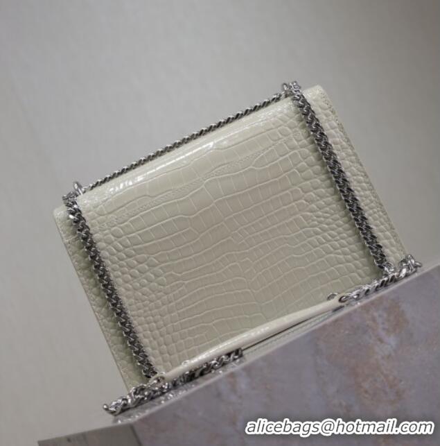 Buy Discount Saint Laurent Sunset Medium Bag in Crocodile Embossed Leather 442906 White/Silver 2025