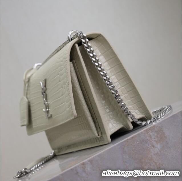 Buy Discount Saint Laurent Sunset Medium Bag in Crocodile Embossed Leather 442906 White/Silver 2025