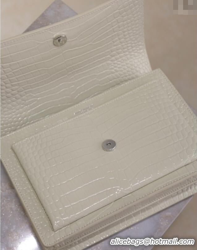 Buy Discount Saint Laurent Sunset Medium Bag in Crocodile Embossed Leather 442906 White/Silver 2025
