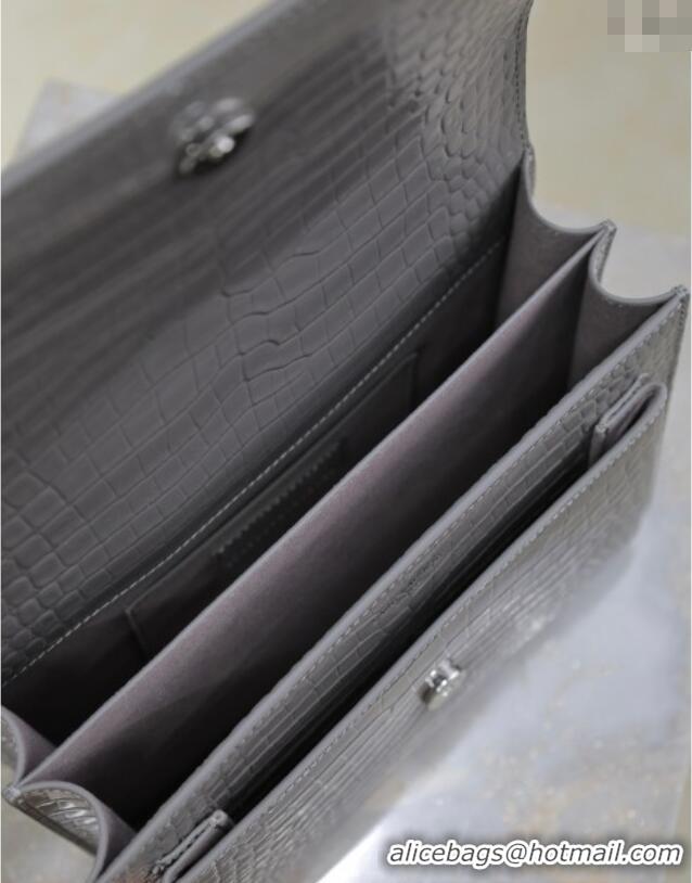 Promotional Saint Laurent Sunset Medium Bag in Crocodile Embossed Leather 442906 Grey 2025