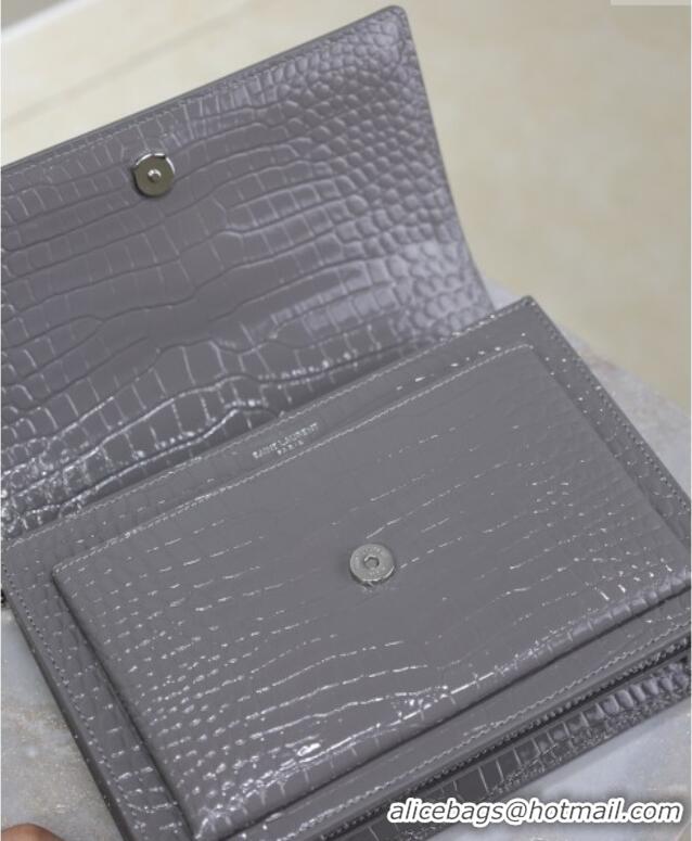 Promotional Saint Laurent Sunset Medium Bag in Crocodile Embossed Leather 442906 Grey 2025