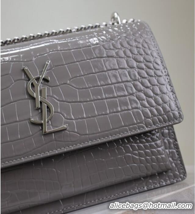 Promotional Saint Laurent Sunset Medium Bag in Crocodile Embossed Leather 442906 Grey 2025