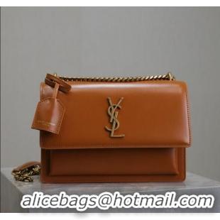 Good Product Saint Laurent Sunset Medium Bag in Box Leather 442906 Caramel Brown 2025