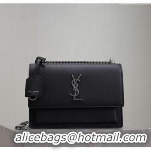 Super Quality Saint Laurent Sunset Medium Bag in Grained Leather 442906 Black/Silver 2025