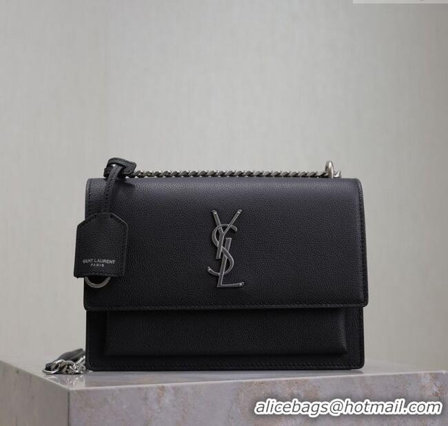 Super Quality Saint Laurent Sunset Medium Bag in Grained Leather 442906 Black/Silver 2025