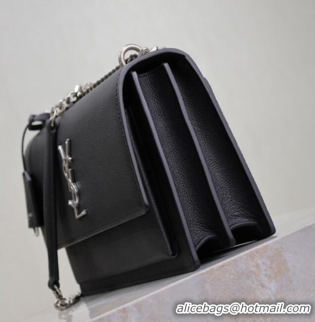 Super Quality Saint Laurent Sunset Medium Bag in Grained Leather 442906 Black/Silver 2025