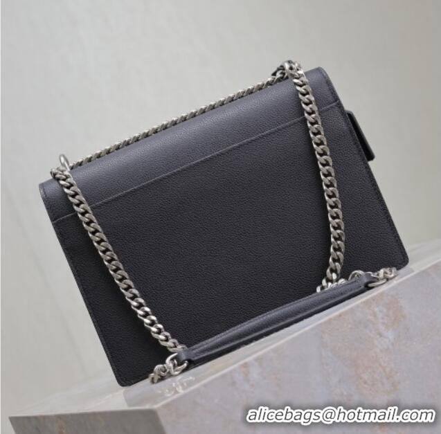 Super Quality Saint Laurent Sunset Medium Bag in Grained Leather 442906 Black/Silver 2025