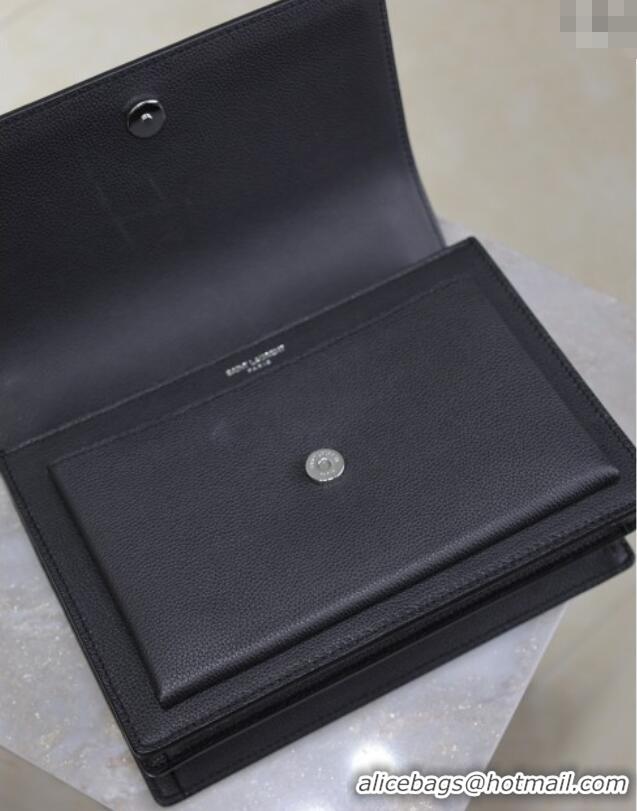 Super Quality Saint Laurent Sunset Medium Bag in Grained Leather 442906 Black/Silver 2025