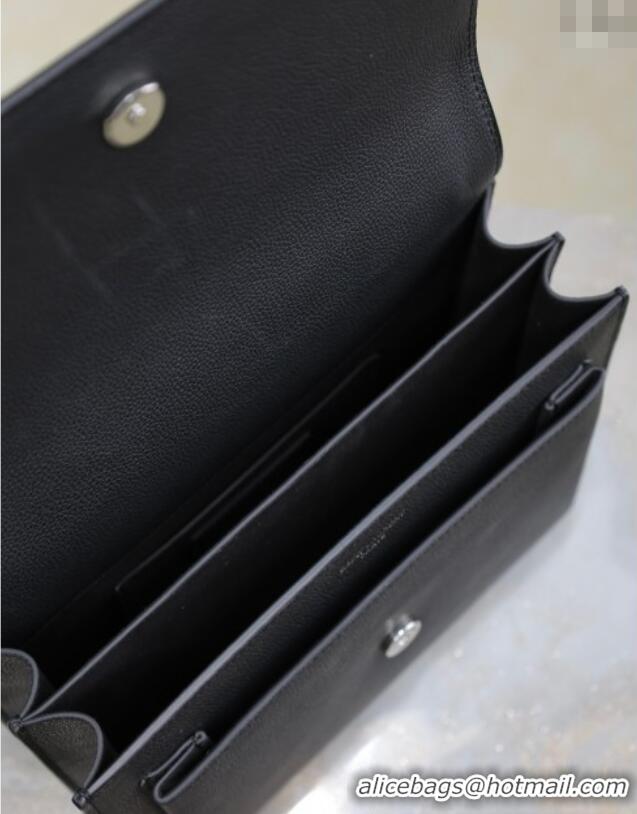 Super Quality Saint Laurent Sunset Medium Bag in Grained Leather 442906 Black/Silver 2025