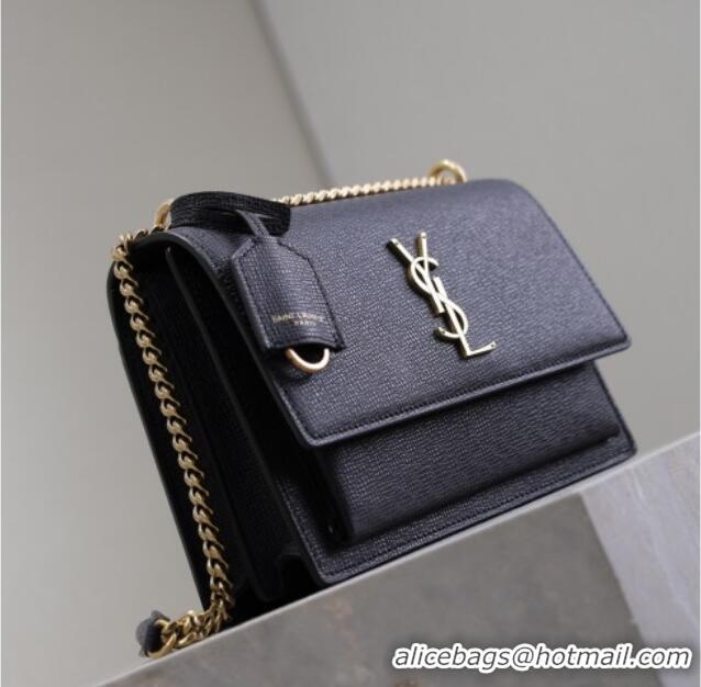 Grade Design Saint Laurent Sunset Medium Bag in Saffiano Leather 442906 Black/Gold 2025