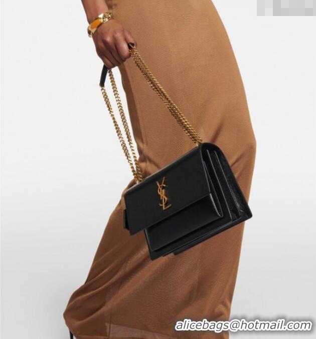 Grade Design Saint Laurent Sunset Medium Bag in Saffiano Leather 442906 Black/Gold 2025