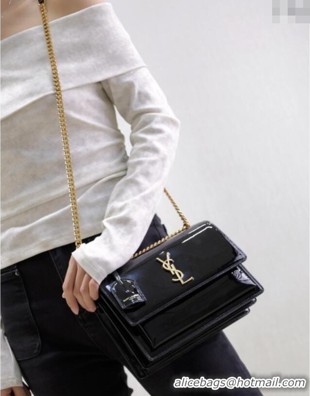 Buy Cheap Saint Laurent Sunset Medium Bag in Patent Leather 442906 Black/Gold 2025