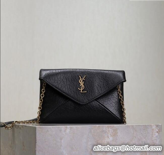 Grade Design Saint Laurent Cassandre Chain Clutch in Embossed Lambskin 819271 Black 2025