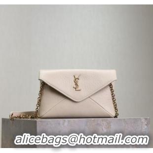 Low Price Saint Laurent Cassandre Chain Clutch in Embossed Lambskin 819271 White 2025