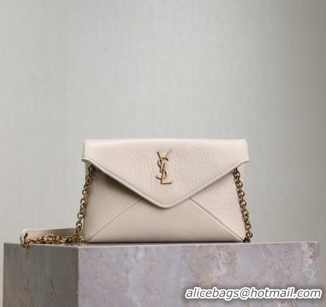 Low Price Saint Laurent Cassandre Chain Clutch in Embossed Lambskin 819271 White 2025