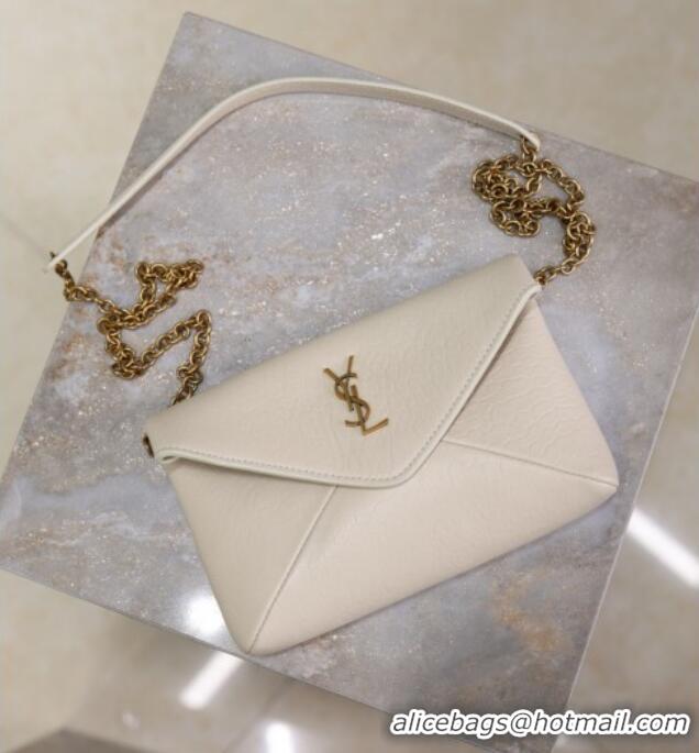 Low Price Saint Laurent Cassandre Chain Clutch in Embossed Lambskin 819271 White 2025