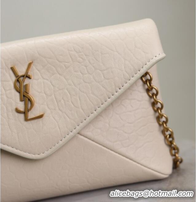 Low Price Saint Laurent Cassandre Chain Clutch in Embossed Lambskin 819271 White 2025