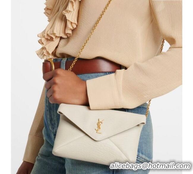 Low Price Saint Laurent Cassandre Chain Clutch in Embossed Lambskin 819271 White 2025