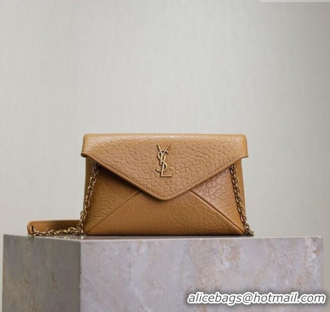 Top Quality Saint Laurent Cassandre Chain Clutch in Embossed Lambskin 819271 Clay Yellow 2025