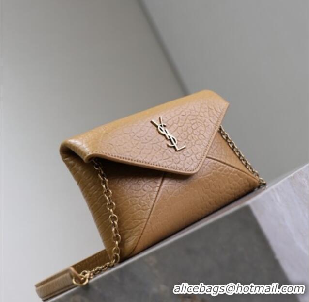 Top Quality Saint Laurent Cassandre Chain Clutch in Embossed Lambskin 819271 Clay Yellow 2025