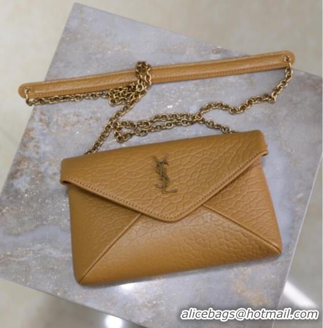 Top Quality Saint Laurent Cassandre Chain Clutch in Embossed Lambskin 819271 Clay Yellow 2025