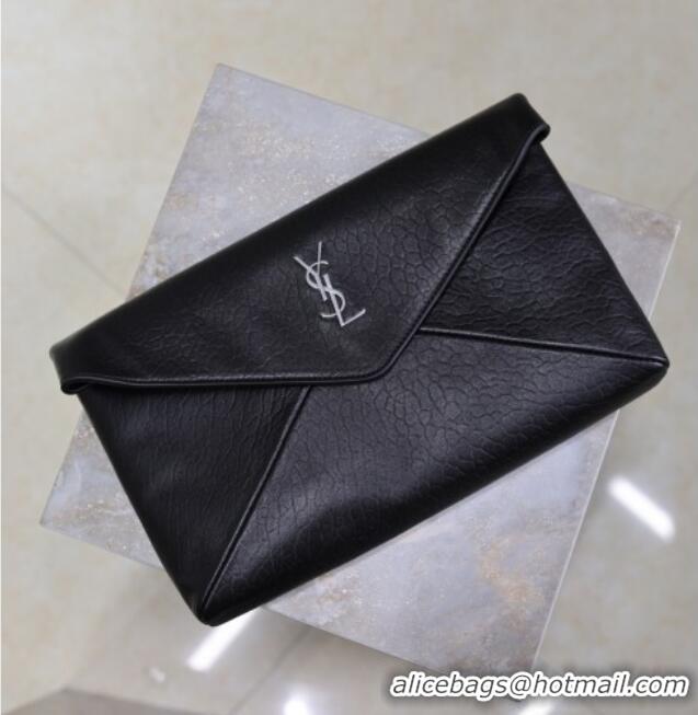 Famous Brand Saint Laurent Cassandre Large Envelope Pouch in Embossed Lambskin 769307 Black/Silver 2025